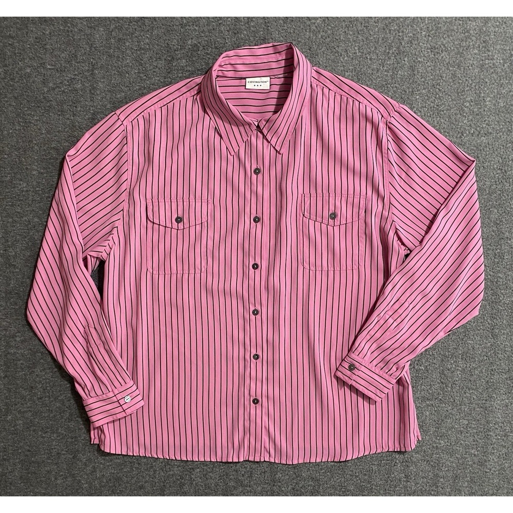 Covington Womens Pink Striped Long Sleeve Button Down Blouse Size L/XL